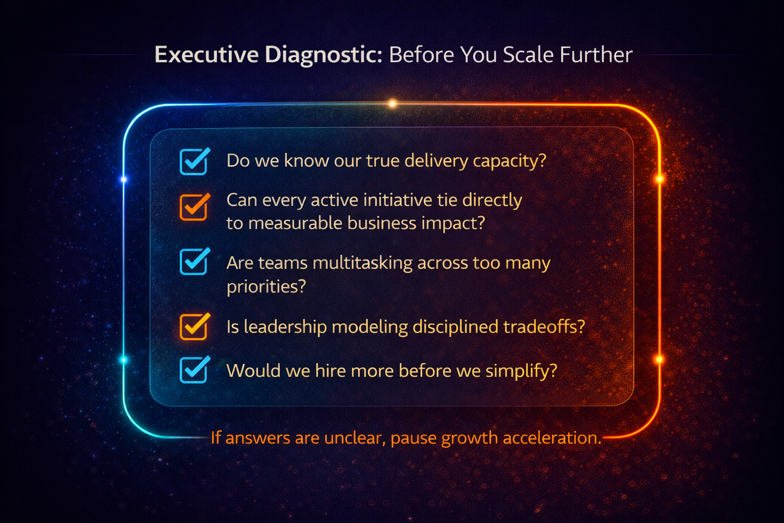 Checklist for executives assessing scaling readiness.